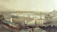 Menai bridges: Telford's in foreground, Robert Stephenson's at rearn (Elton Collection: Ironbridge Gorge Museum Trust)