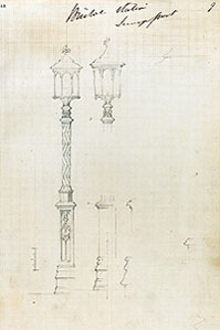 Brunel sketches of lamp posts at Bath and Bristol (University of Bristol)