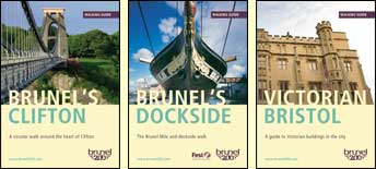 Covers of walking guides: Brunel's Clifton, Brunel's Dockside and Victorian Bristol