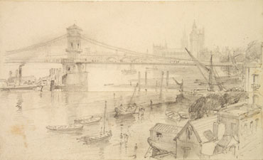 Brunel's Hungerford Suspension Bridge: demolished to make way for a new bridge at Charing Cross, its chains were used at Clifton (Elton Collection: Ironbridge Gorge Museum Trust)