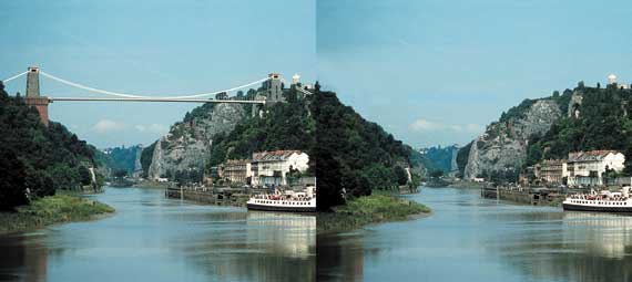  Lead image for the competition: Avon Gorge with and without the Clifton Suspension bridge.